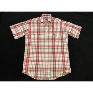 Wrangler Western Shirts Men's Pearl Snap S/S Red White Plaid Size L, No size tag